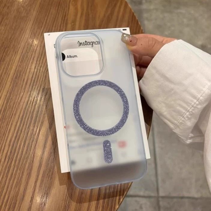 超薄磨砂闪粉磁吸适用于苹果16手机壳iphone16promax新款防指纹苹果15pm简约沙漠金14无线12充电13男女保护套