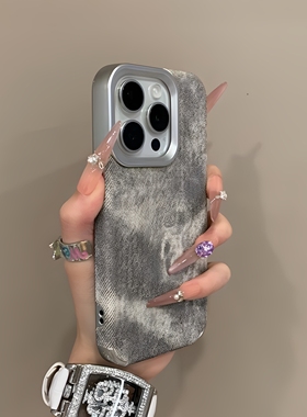 高颜值牛仔布纹适用苹果16promax手机壳iPhone15Pro全包防摔15/14pm女款电镀ip13全包防摔12/11p保护套男防滑