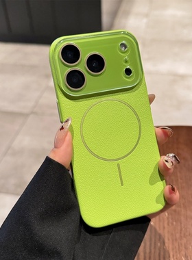 皮纹水晶镜头磁吸适用苹果17promax手机壳iPhone16pro新款15个性14女款13/12/11保护套16plus简约男17Air防摔