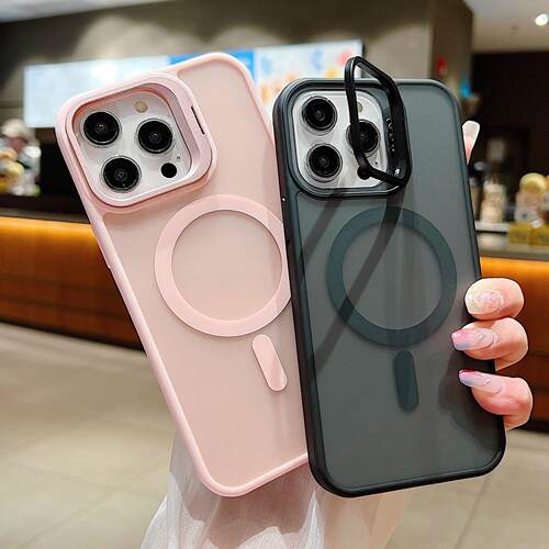 高级感磨砂磁吸支架适用苹果16Promax手机壳iPhone13透明14proMax可折叠磁吸式i12pm磁吸款15pro简约壳