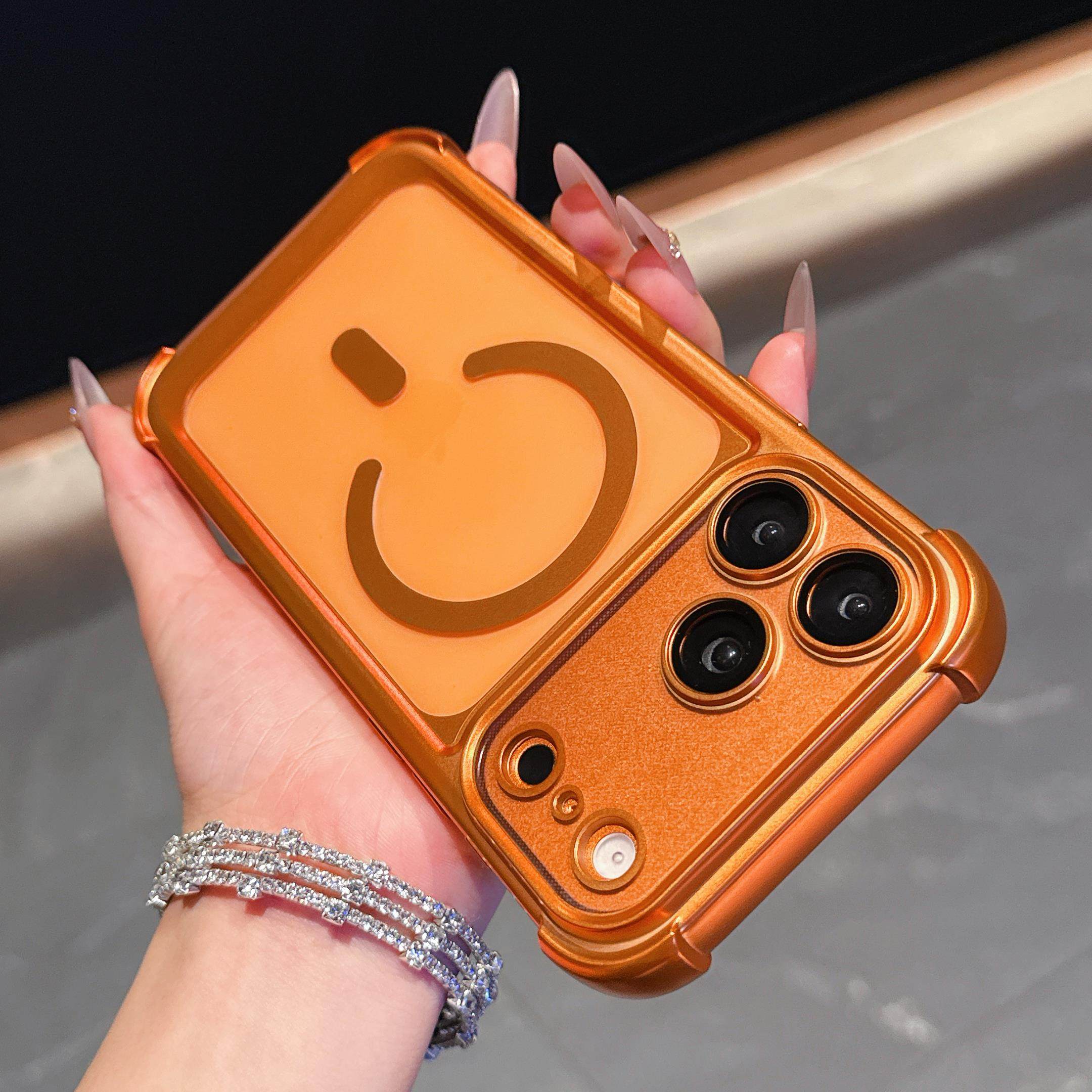 适用苹果17promax手机壳iPhone16pro新款磨砂磁吸15plus镜头全包14防摔气囊保护套ip13超火橙色Air高级感女款