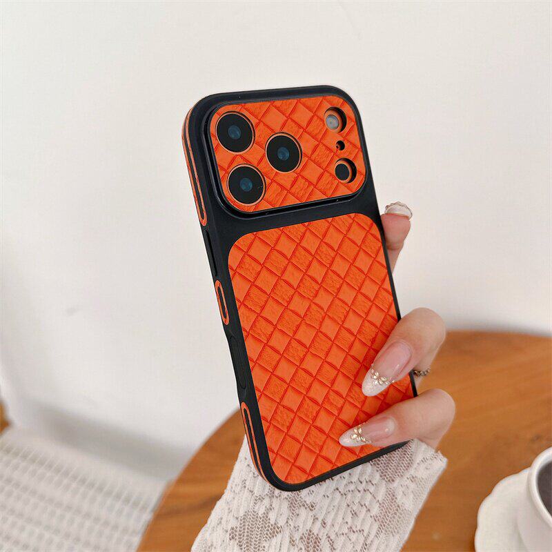 侧贴创意菱格大视窗磨砂肤感软边防滑纯色适用苹果17promax手机壳16pro全包防摔15pro高级14pro一体相机键13