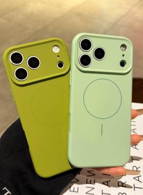 细圈磁吸适用苹果17promax手机壳iPhone16新款按键全包15pro液态硅胶14防摔保护套Ip13简约纯色12高级感女款