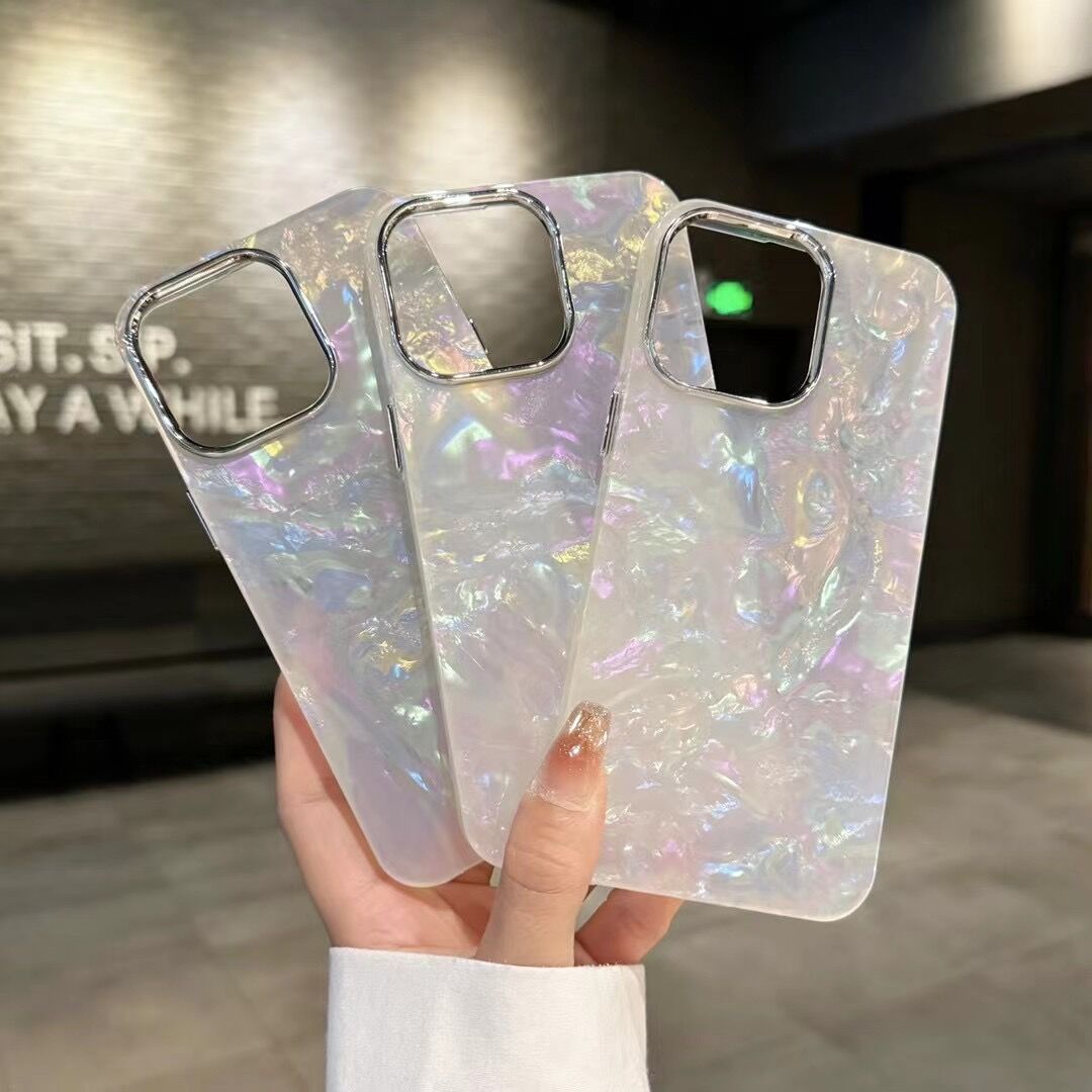 ins风闪粉贝壳纹适用iphone15pro手机壳13苹果14pro简约仙女风11新款防摔14Pro高级感15promax保护套12少女15