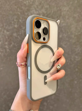 撞色镜头适用苹果16promax手机壳Magsafe磁吸充电iPhone15Pro防摔14plus透明ip13保护套12pm男女简约全包11壳
