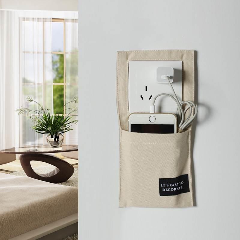 MZao日式布艺开关保护套贴装饰墙贴带兜口袋手机充电插座收纳精品