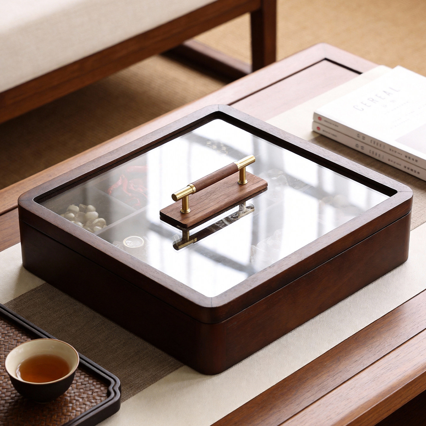 新中式千里江山实木旋转果盘双层大容量果盒零食糖果点心干果盒子,家居饰品,果盘/果篓,淘宝优惠券,粉丝福利购,淘宝优惠卷