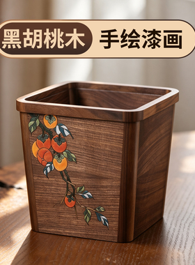 新中式千里江山实木旋转果盘双层大容量果盒零食糖果点心干果盒子