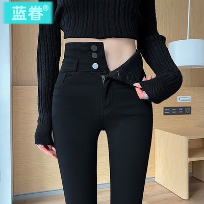加长打底裤女外穿2025秋冬新款高腰显瘦黑色加绒加厚小脚小黑裤子