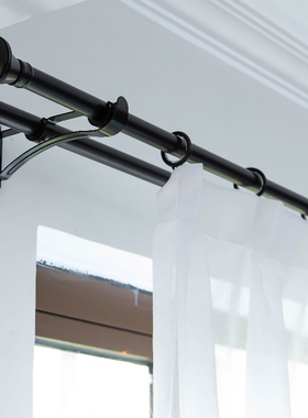 简约北欧罗马杆窗帘杆黑色单双杆子墙顶装打孔加厚铝合金轨道定制