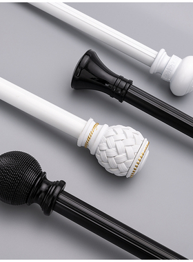 简约北欧罗马杆窗帘杆黑色单双杆子墙顶装打孔加厚铝合金轨道定制