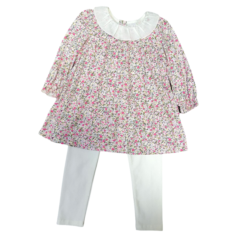 蘑菇灯春季女童套装印花连衣裙打底裤2件套