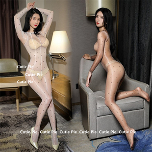 cutie：极光波点超薄0D油亮闪光性感丝滑连身袜连体丝袜全身黑丝