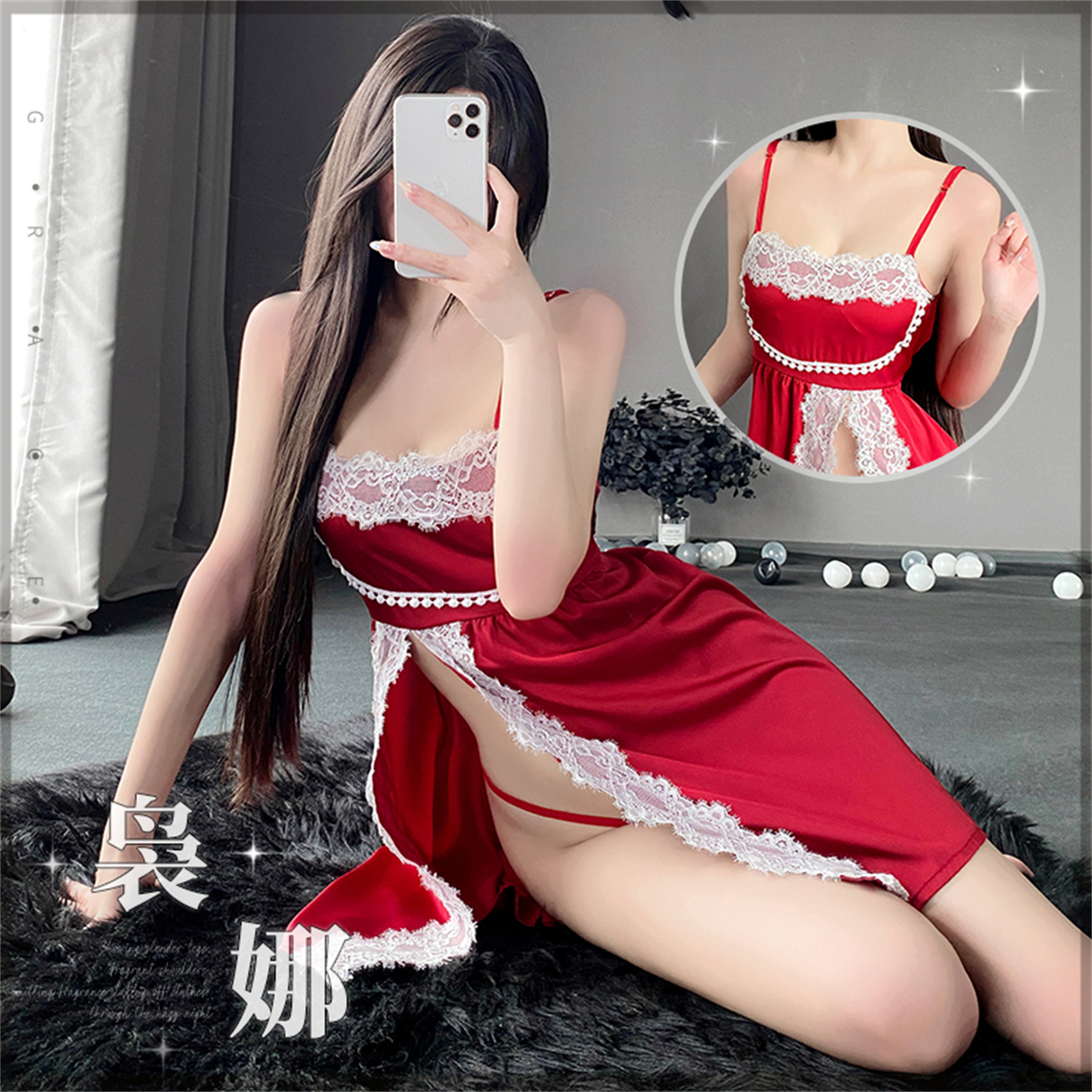 cutie：内衣少女性感制服睡裙蕾丝边夜店T裤酒吧吊带露背开裆套装