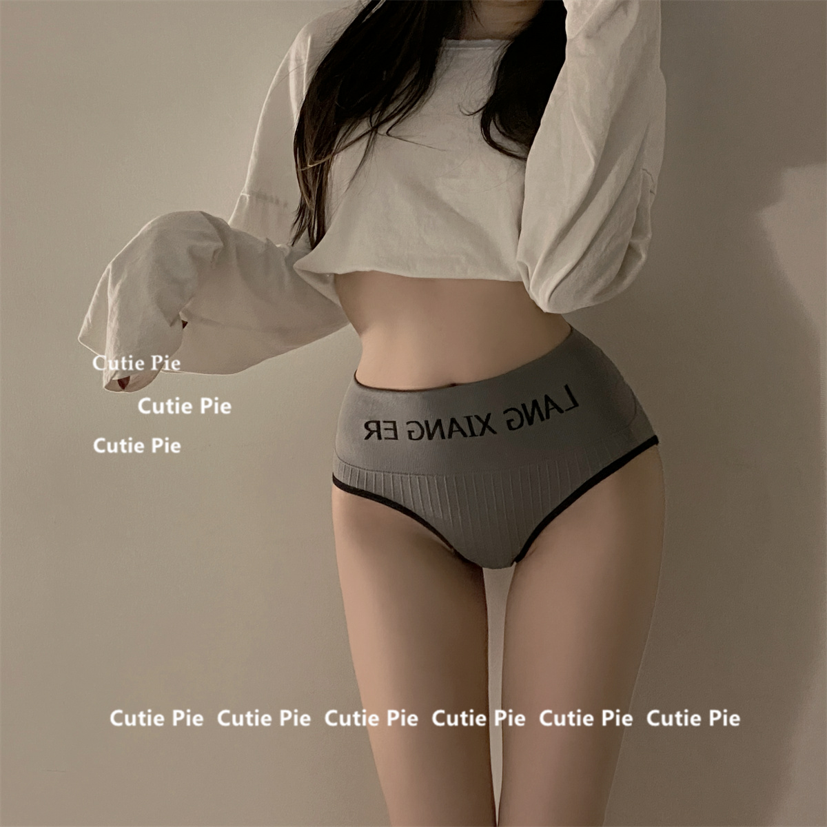 cutie：梦中情腰 欧美风性感中腰纯棉字母纯欲运动风少女内裤