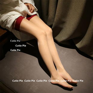 cutie：红色丝袜女过膝红边黑丝透明拼色长筒大腿袜圣诞气质丝袜