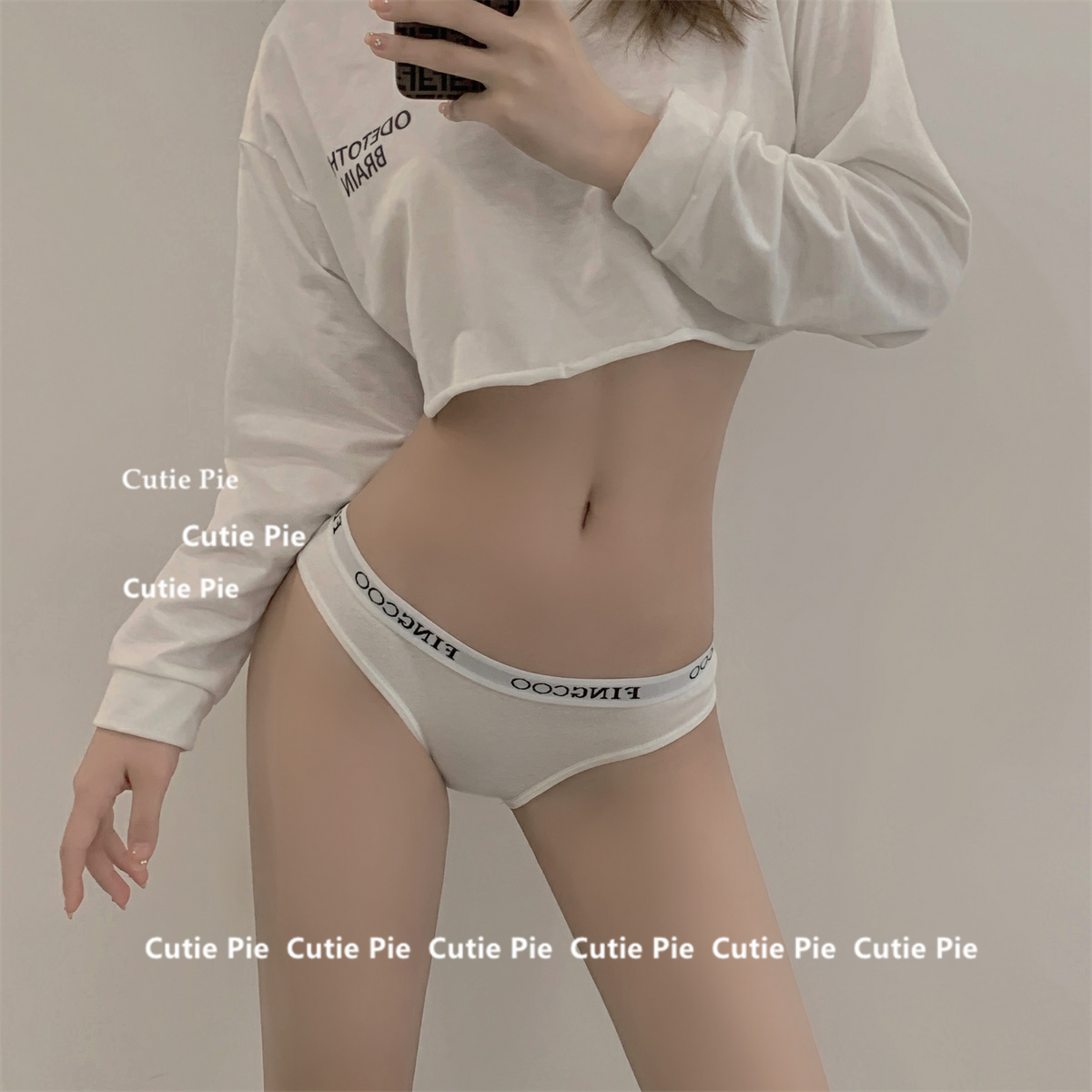 cutie:酥服运动风 欧美简约纯欲字母性感蕾丝无痕运动少女内裤