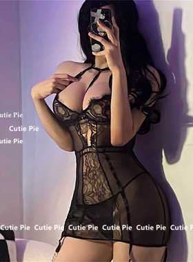 cutie做你的猫看你仰头轻喘 性感制服显胸网纱透视包臀短裙睡衣女