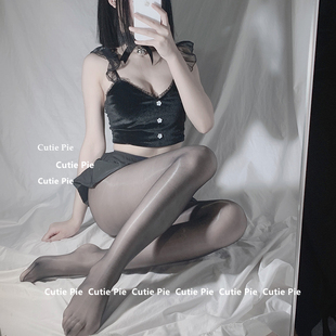 cutie：油光开裆丝袜薄性感连裤 黑丝袜透明珠光诱惑丝滑美腿神器