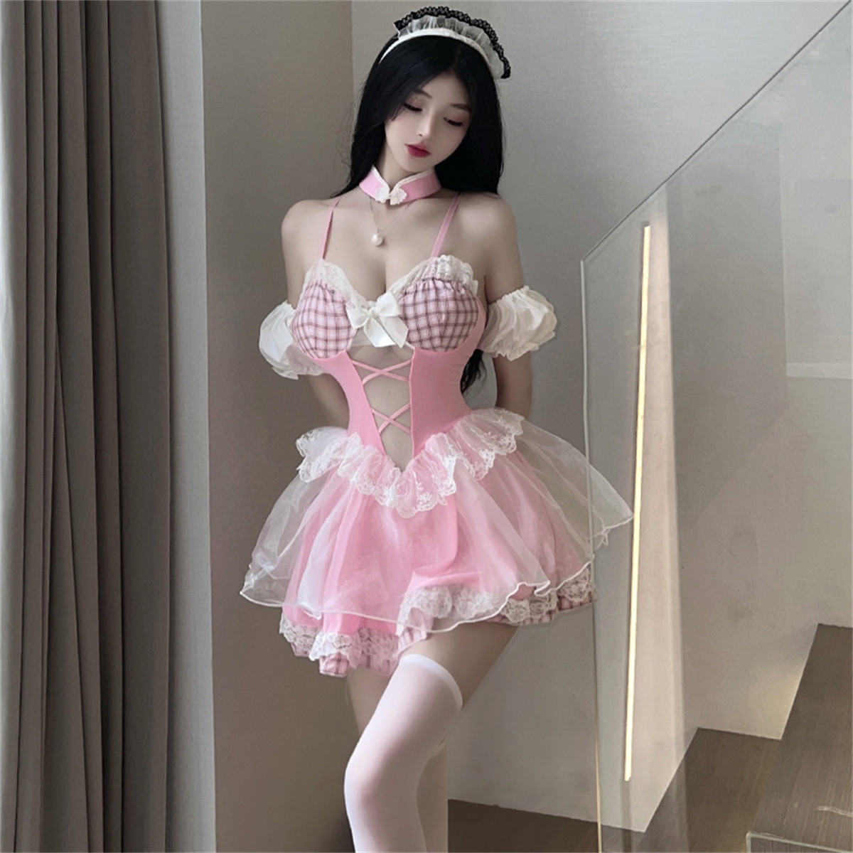 cutie:做你的猫内衣女可爱纯欲睡衣长筒白丝酒吧夜店制服女仆套装