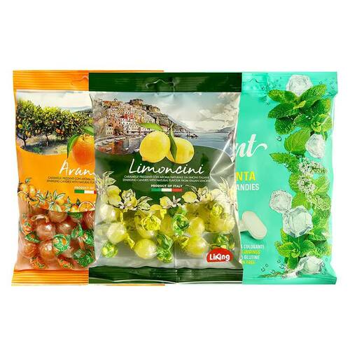 意大利进口liking柠檬味夹心糖果150g橙味薄荷糖零食品