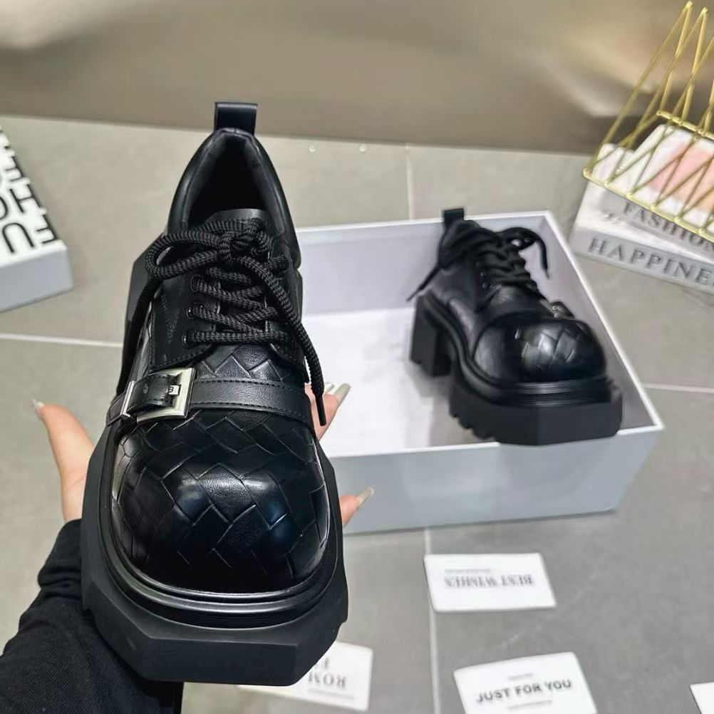 厚底增高粗跟女鞋乐福鞋2026春季新品加棉保暖