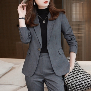 西服外套两件套正装 格子西装 高级感经理休闲职业装 女秋冬新款 套装