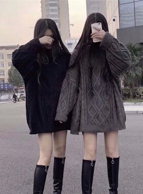 社会女网红宽松上衣韩版2026秋冬装新款时尚毛衣中长款针织衫气质