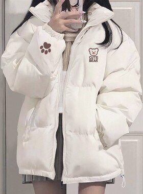 2026新款冬季加厚棉袄学生保暖面包服夹棉外套米白色韩系棉服女款
