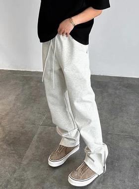 DSRG高克重双面棉基础直筒一体式休闲百搭卫裤cleanfit侧拉链长裤