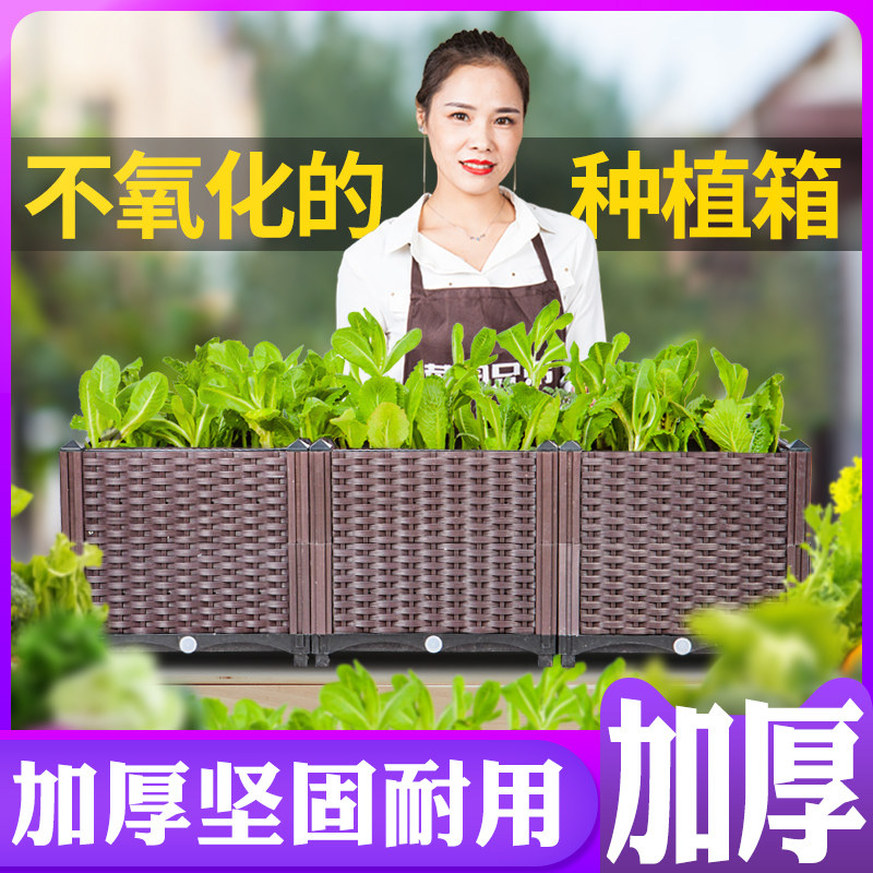 阳台蔬菜种植箱屋顶菜园特大号种菜箱楼顶室内种花长方形塑料花盆