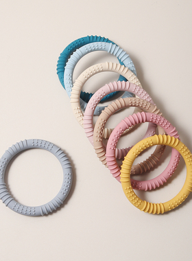 宝宝硅胶牙胶圆圈磨牙棒 婴儿简约防吃手磨牙玩具送收纳盒