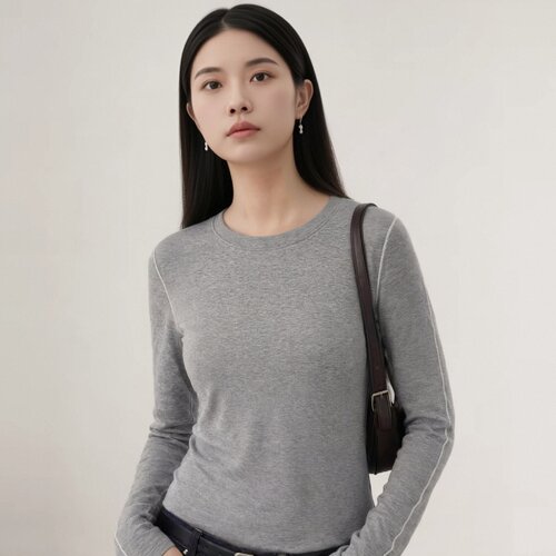 2026秋季新款圆领长袖打底衫女装内搭高弹修身显瘦百搭上衣t恤