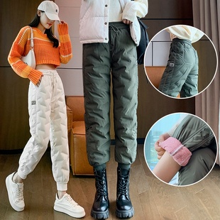 白鸭绒高腰加绒加厚保暖防寒东北雪乡棉裤 冬款 女外穿马丁裤 羽绒裤