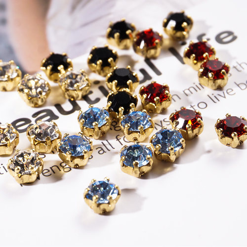 水晶手缝钻带孔捷克宝仕奥莎4/6mm金皇冠爪镶串珠法式刺绣手工diy