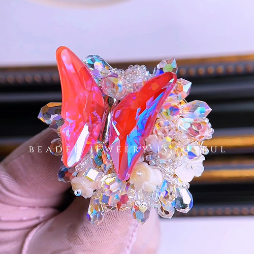 ShinyDIY005冰雪蝴蝶材料包水晶胸针原创手工编织串珠首饰新款