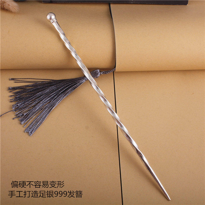 纯银足银s999银簪子手工古典发簪古风圆头方条麻花头饰拍古装片