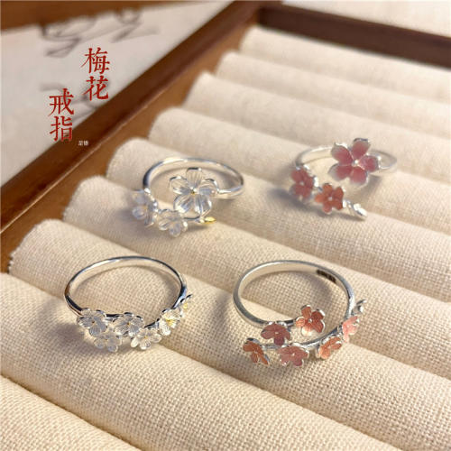 足银999梅花戒指女纯银指环