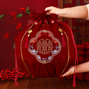 结婚包袱袋刺绣包袱皮束口福袋女方陪嫁聚宝盆包裹布婚庆用品大全