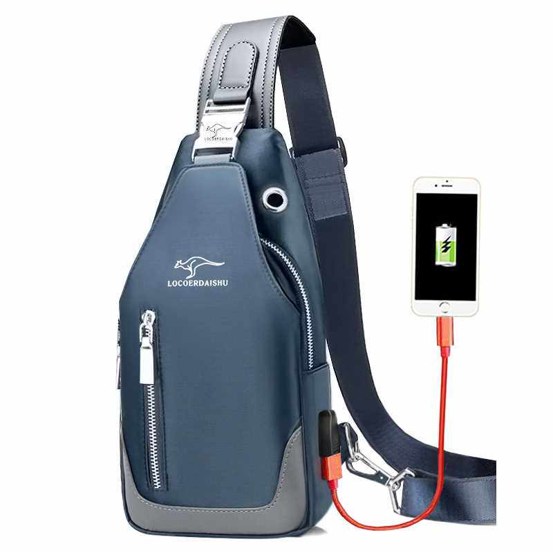 鲁克袋鼠胸包男斜挎包韩版潮帆布单肩包 胸前包牛津布包斜跨男包