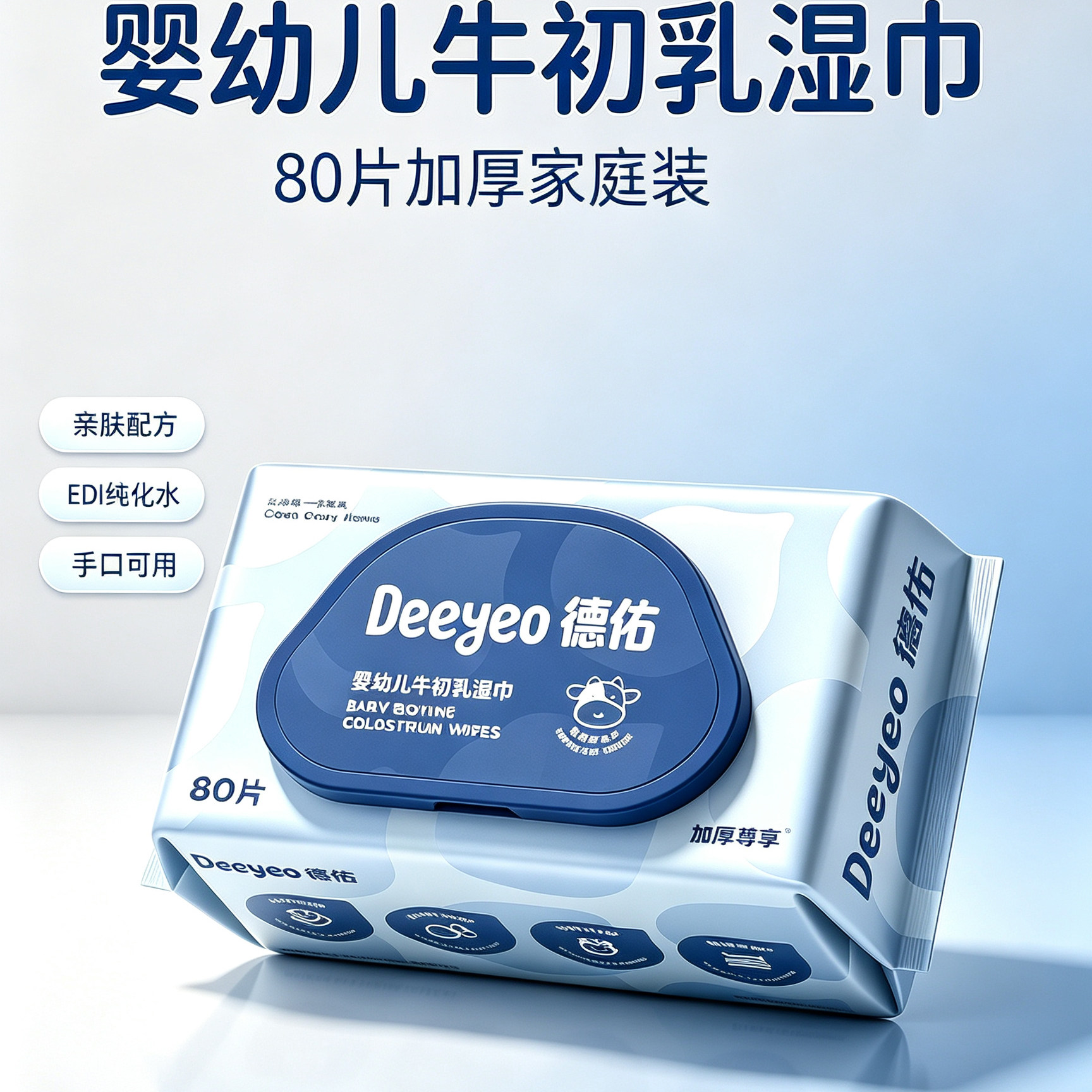 德佑牛初乳新生宝宝婴幼儿湿巾80片手口专用加大加厚尊享大包湿巾