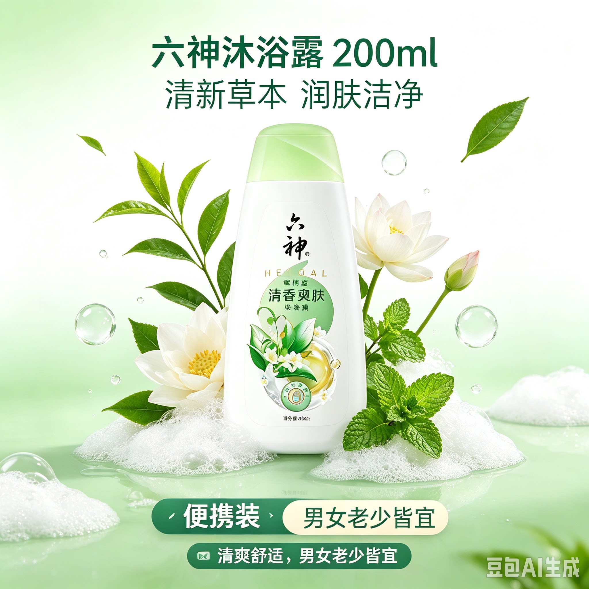 1. 六神沐浴露 ，200mI清凉滋润 草本配方 家用便携易冲洗沐浴乳