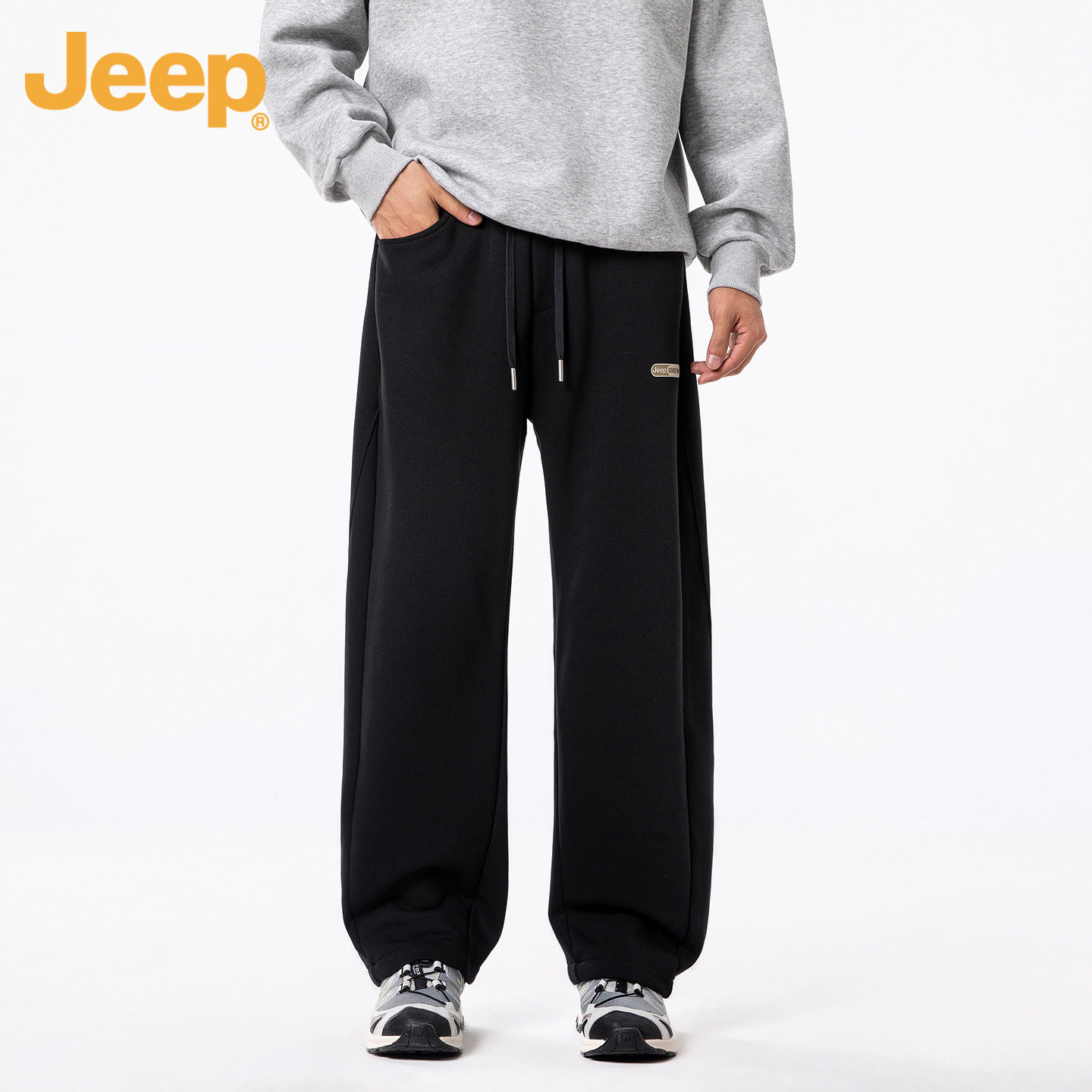 Jeep吉普 基础宽松垂感棉质贴标立体切割拼接阔腿舒适针织运动裤,男装,休闲裤,淘宝优惠券,粉丝福利购,淘宝优惠卷