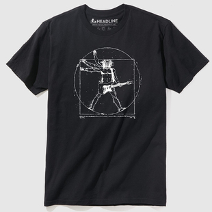 重磅260克ROCK MAN达芬奇Vintage摇滚歌手搞艺术美式复古短袖T恤