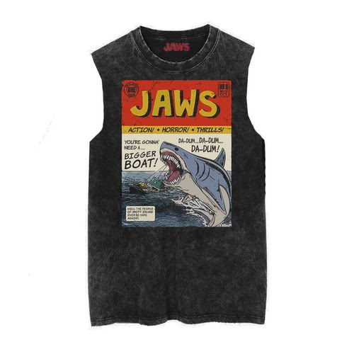 Jaws短袖复古男士做旧蜡染T恤