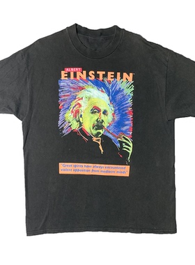 Einstein爱因斯坦Mediocre Minds平庸之辈画像复古短袖男直喷T恤