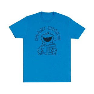 芝麻街smart cookie monster聪明饼干怪兽美式休闲男女款直喷短袖