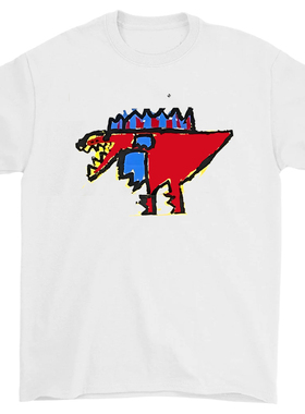 2024夏季新款原创涂鸦红色怪物街卡通头风潮牌oversize直喷白T恤