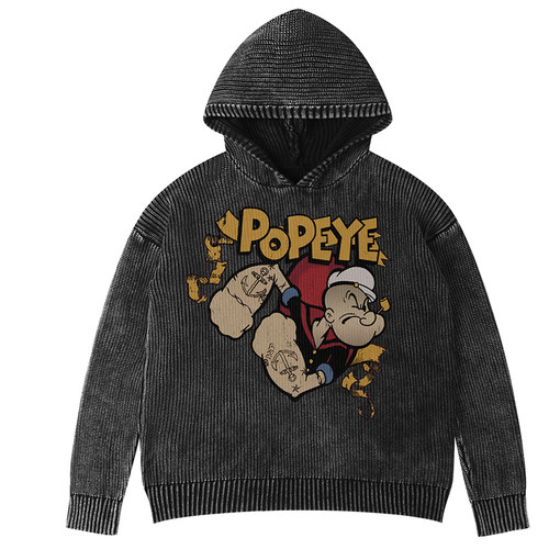 Popeye大力水手卡通美式连帽毛衣