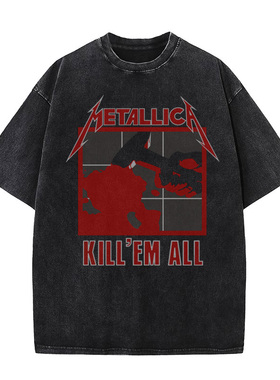 Metallica金属乐队James Hetfield朋克做旧水洗复古蜡染短袖T恤